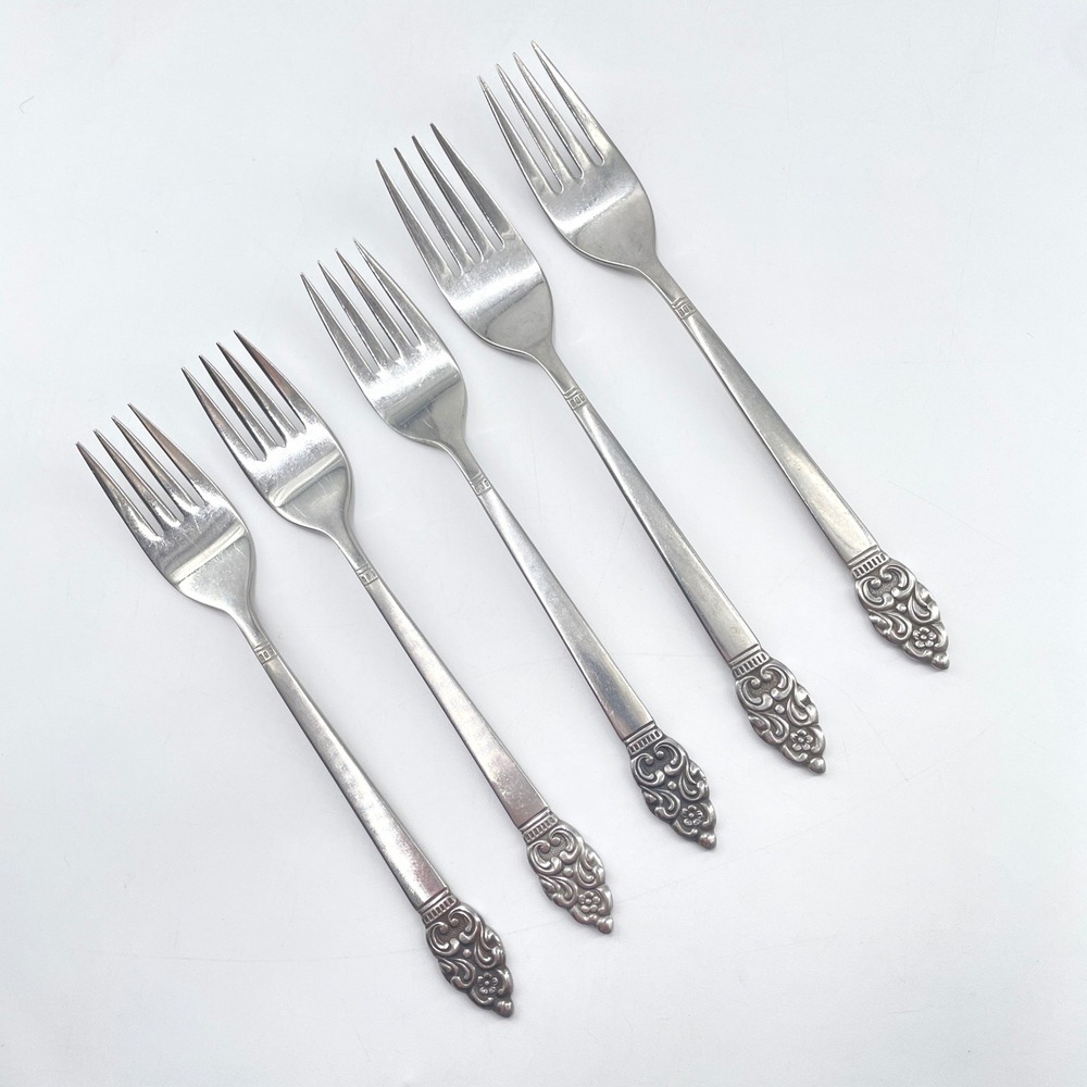Oneida Community Stainless Scroll Tip Vinland Salad Dinner Forks Replacement x5